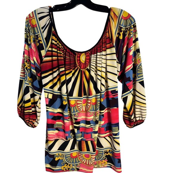 Colorful Abstract Print Top With Elastic Sleeves By Evovorro Size S - Picture 6 of 11